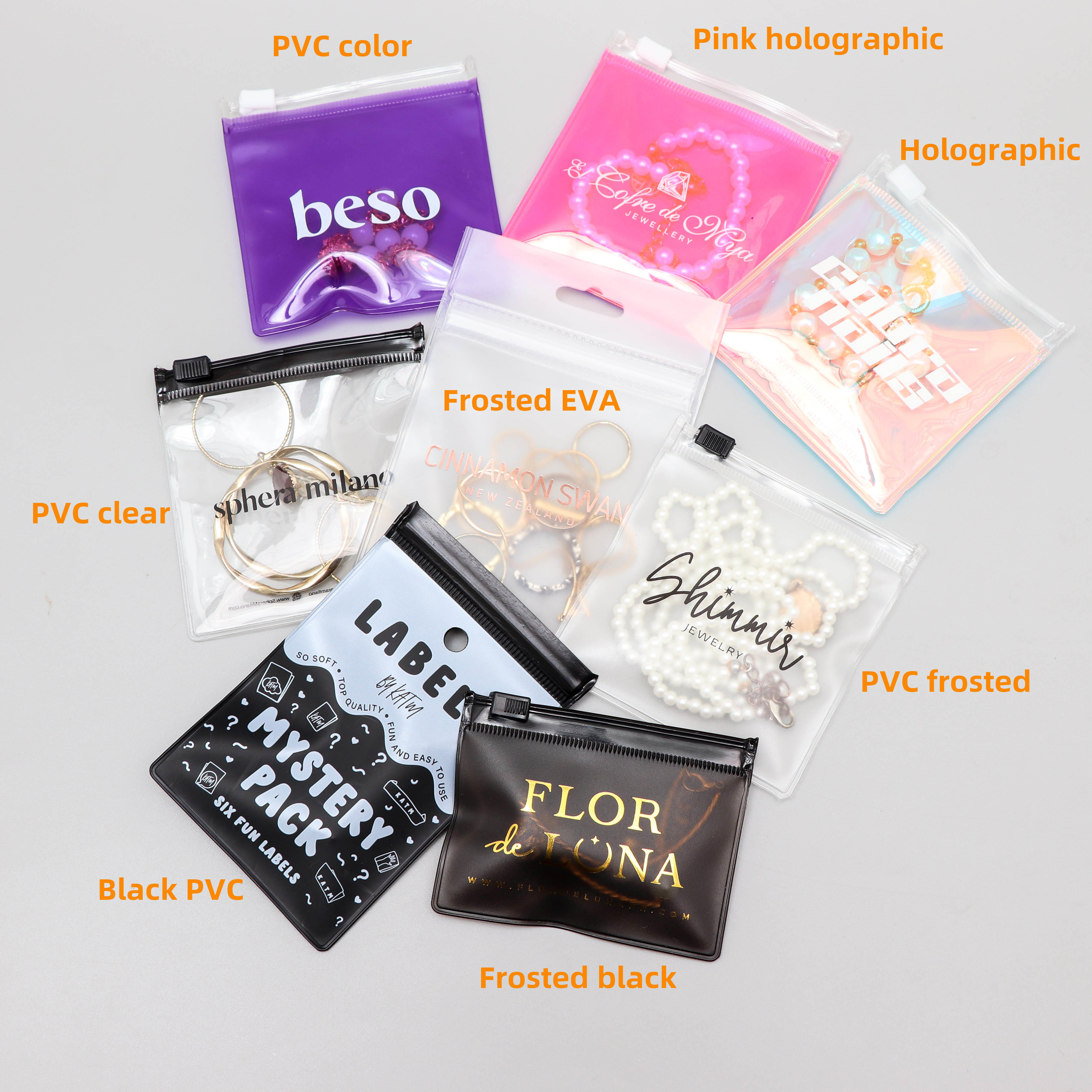 Custom printed logo plastic zipper lock bag frosted zipper bags jewelry pouch