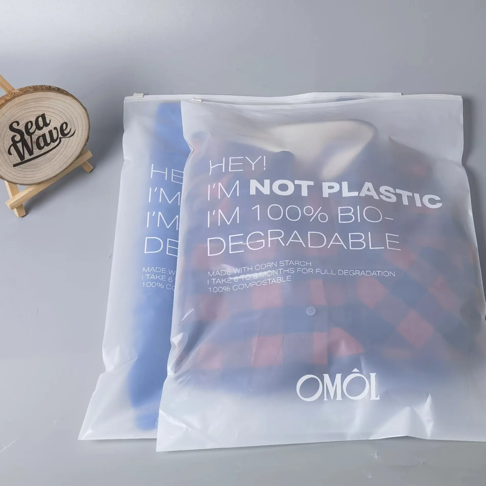 Cornstarch 100% biodegradable frosted zipper bags