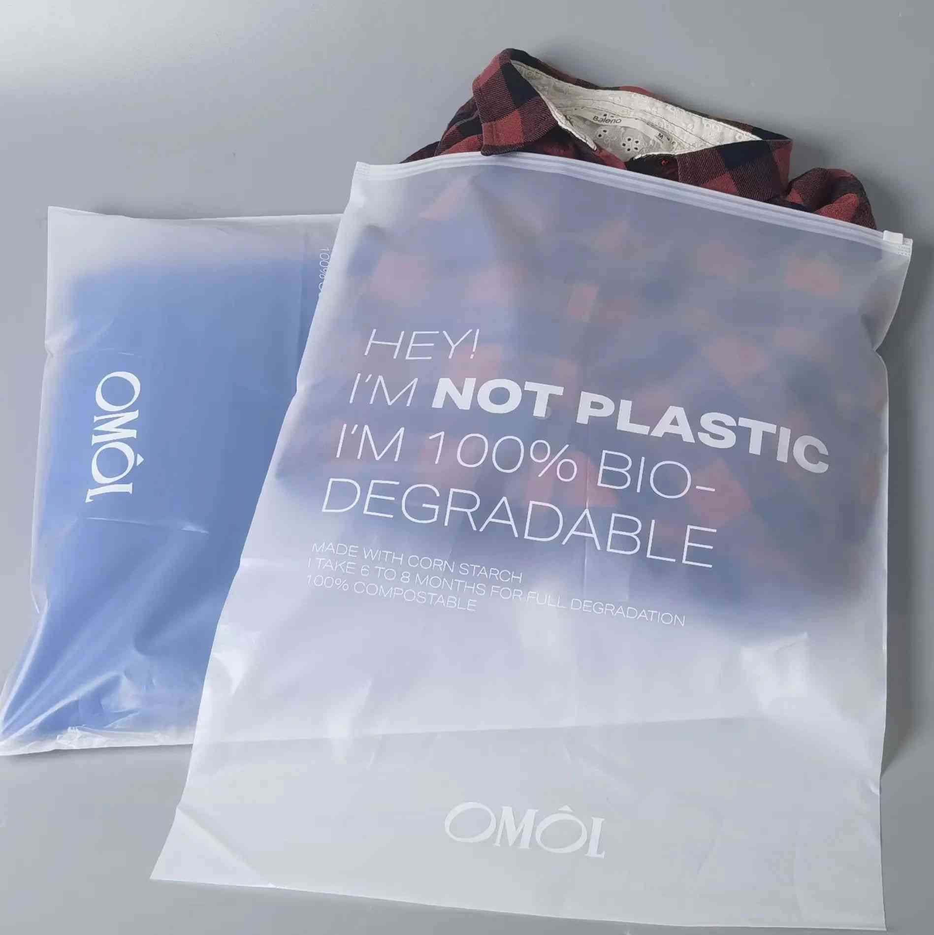 Cornstarch 100% biodegradable frosted zipper bags